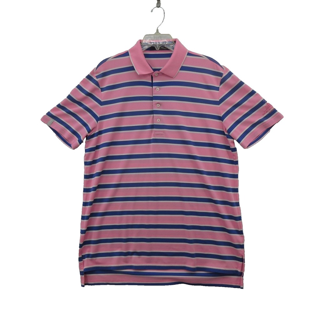 RLX Ralph Lauren Polo Shirt Mens Large Pink Striped Nicklaus North Whistler Golf